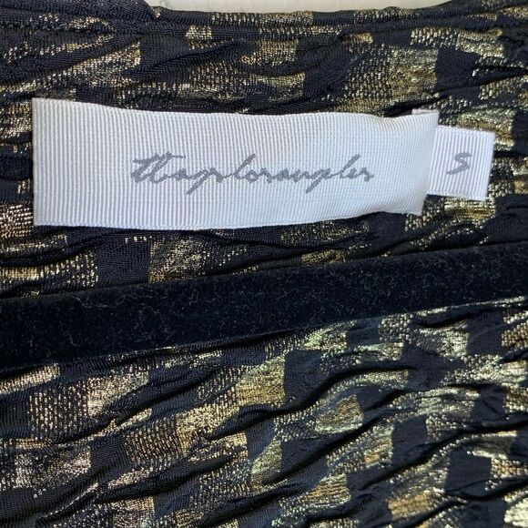 T-Bags Los Angeles Gold Black Long Sleeve Ruched Wiggle Dress - Picture 6 of 7